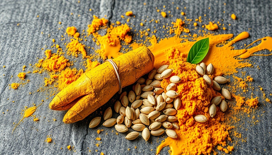 Gremin Muscle Recovery with turmeric and seeds in vibrant art.