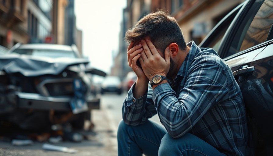 Distraught man near car crash, relating to Auto Injury FAQs.