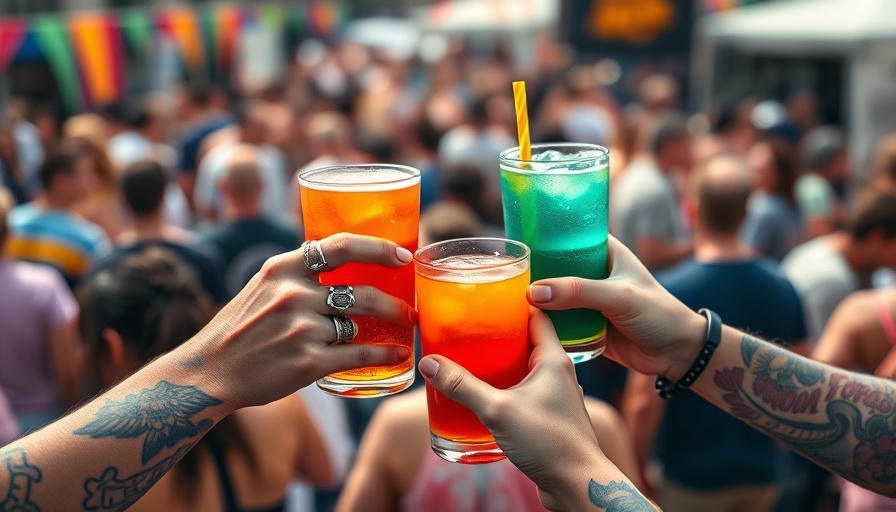 Festival attendees clinking colorful drinks at Peter Hook concert Carrboro.