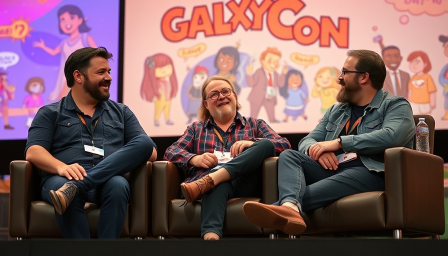 Panel discussion at GalaxyCon Raleigh with animated backdrop.