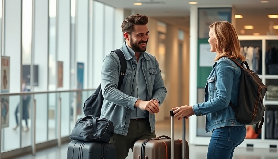 Casual exchange of luggage at Bounce storage, illustrating service benefits.