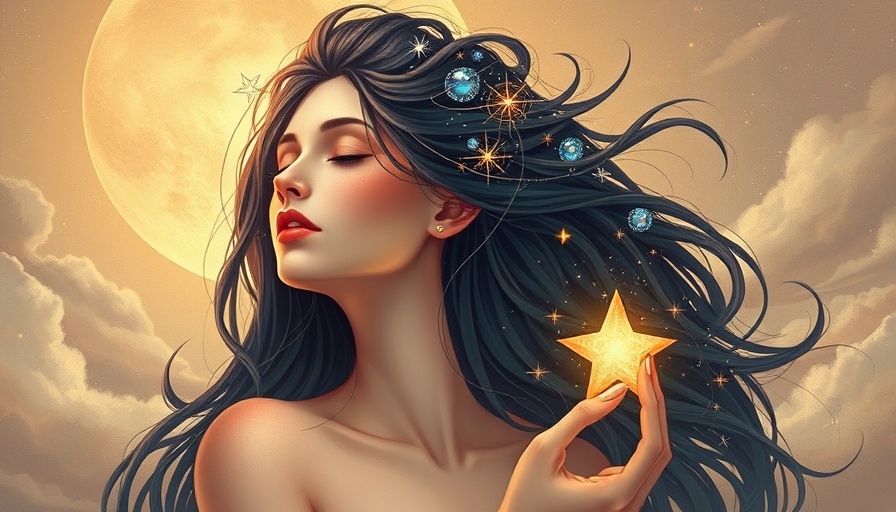 Abstract illustration of woman with cosmic hair embracing responsibility.