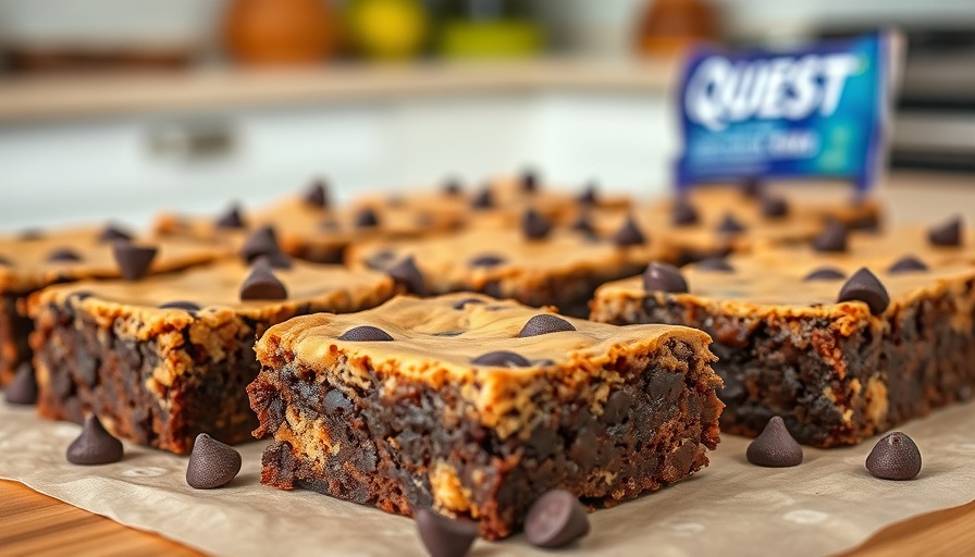 Quest Chocolate Chip Cookie Dough Brownies neatly arranged on parchment.