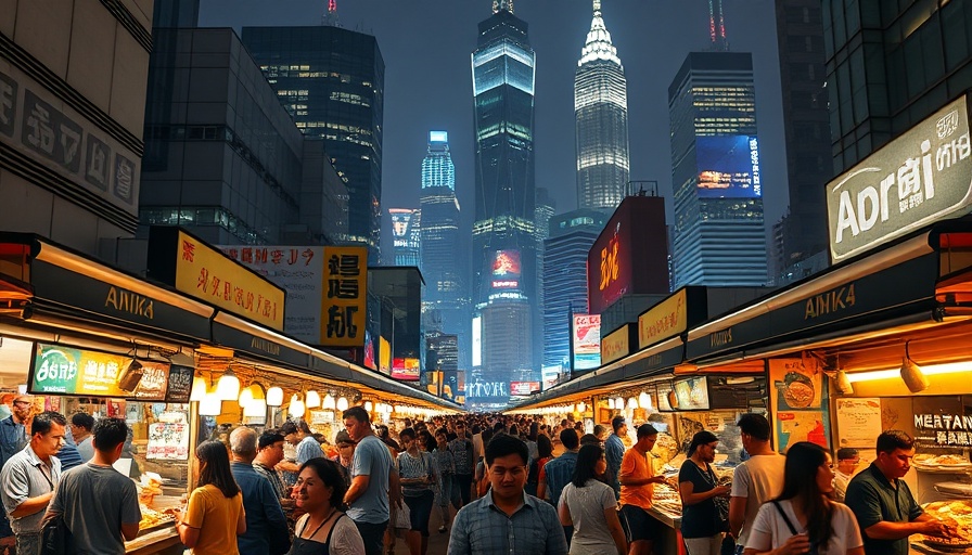 Vibrant street food scene in urban market, Eat Cheap Around the World.