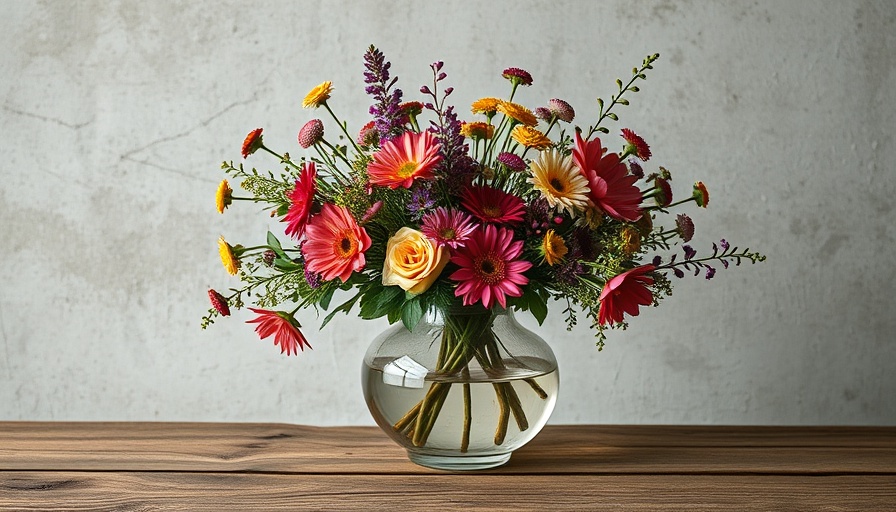 Etsy Finds floral arrangement in modern vase on wooden stand.