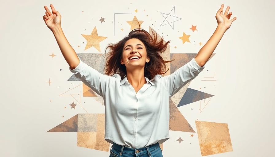 Joyful woman showing up as her true self, dynamic collage.