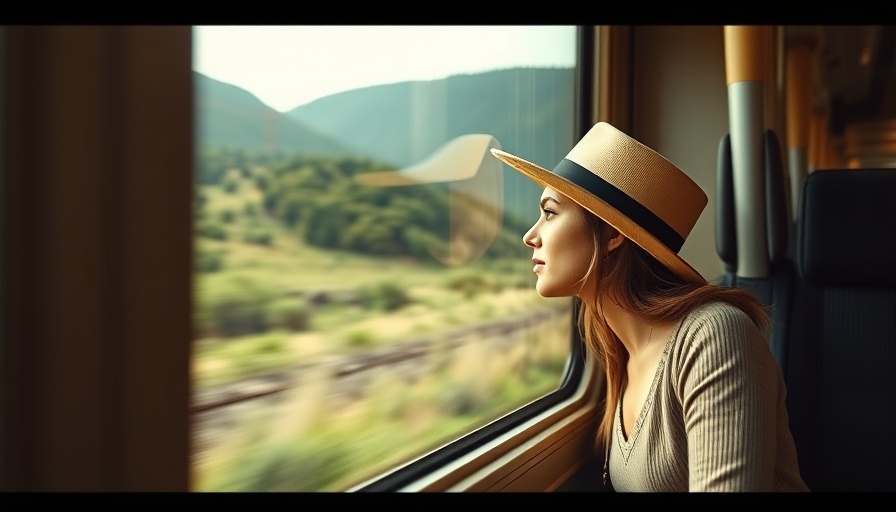 Woman relaxing on train enjoying view, a natural remedy for travel stress.