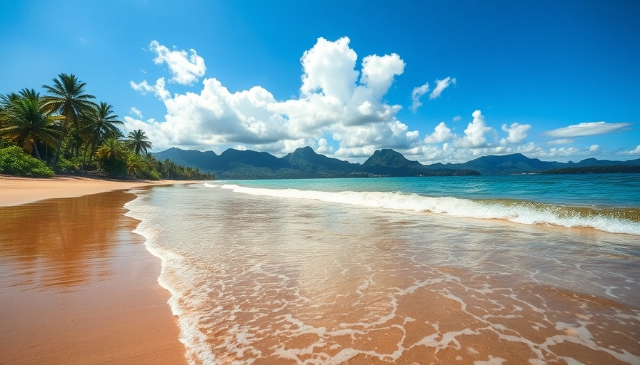 Tropical beach with palm trees, ideal budget destination.