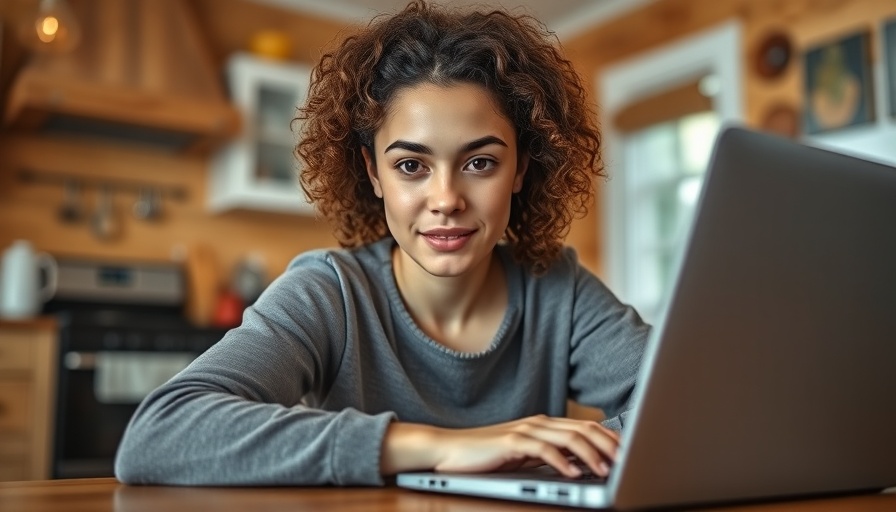 Young woman video chatting for mental wellbeing, cozy home setting.