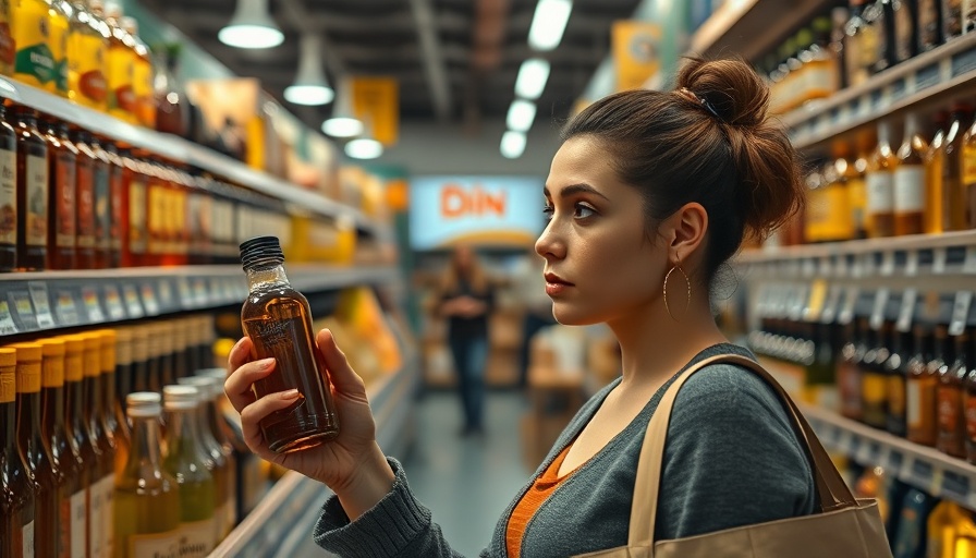 Woman shopping for seed oils in grocery store aisle.
