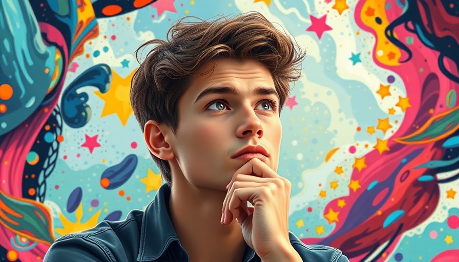 Thoughtful young man overcoming decision-making anxiety in vibrant colors.