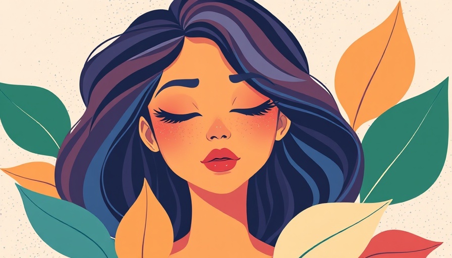Beauty of Being Ordinary illustration with serene woman surrounded by leaves.