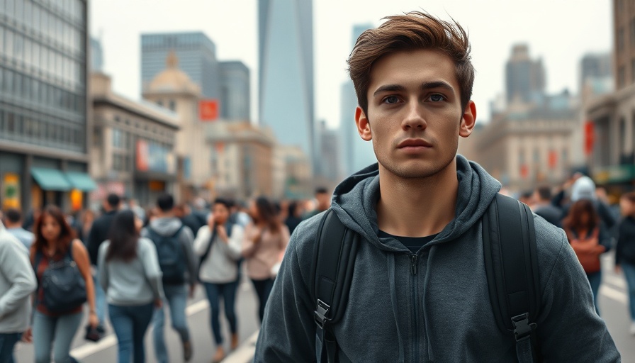 Young man traveling as a lifestyle in a cityscape, embracing adventure.