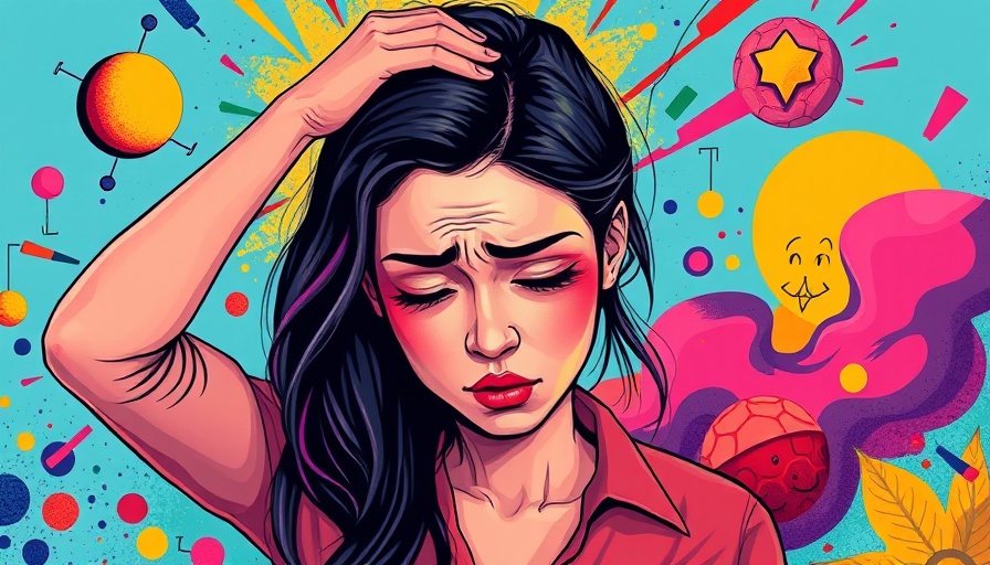 Vivid illustration of stressed woman for mental health awareness.