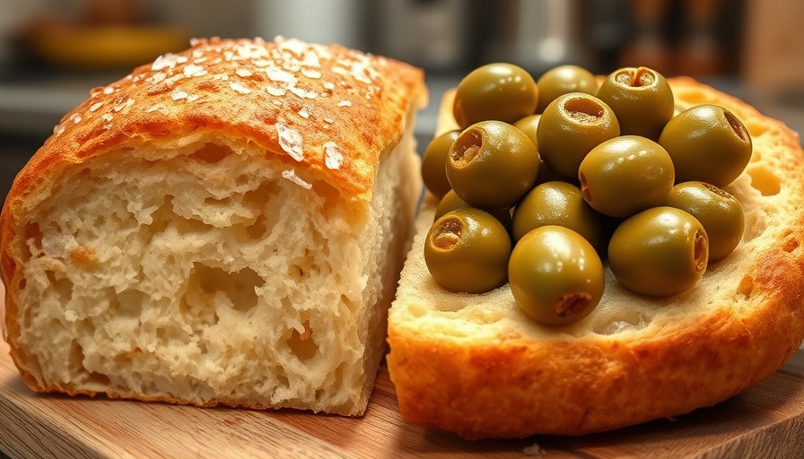 Close-up of easy focaccia recipes for gatherings with olives.