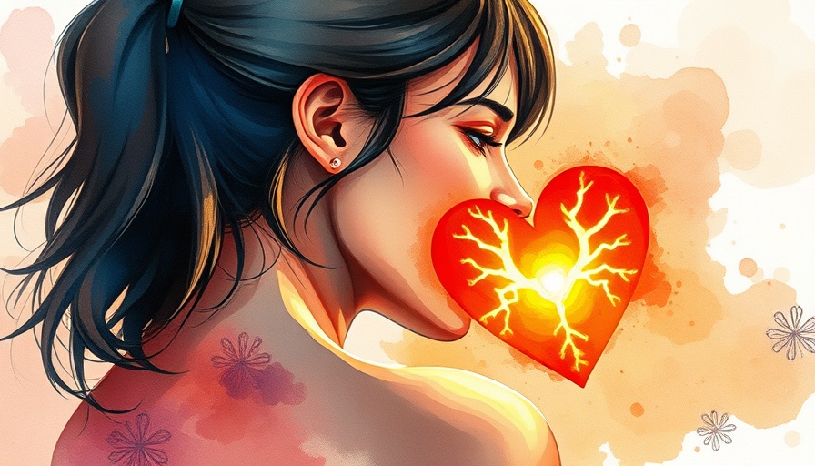 Illustration of a woman feeling pain with a heart on her back.