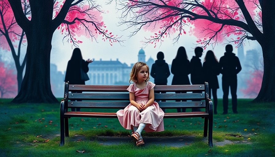 Social exclusion depicted as a girl is isolated from a group in watercolor.