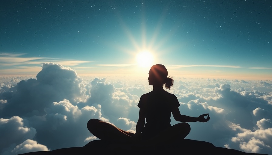 Person meditating in a celestial sky, surrounded by soundwaves.