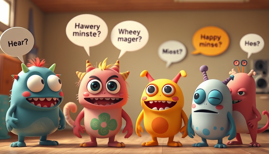 Cartoon monsters with Mother's Day speech bubbles, Momsters on Mother's Day.