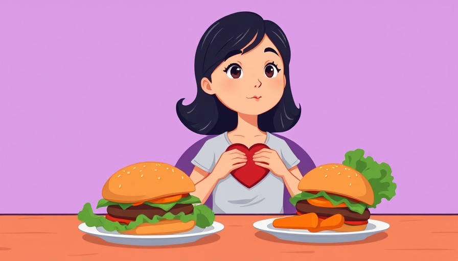 Illustration: Woman reflecting on relationship with food and mental health.