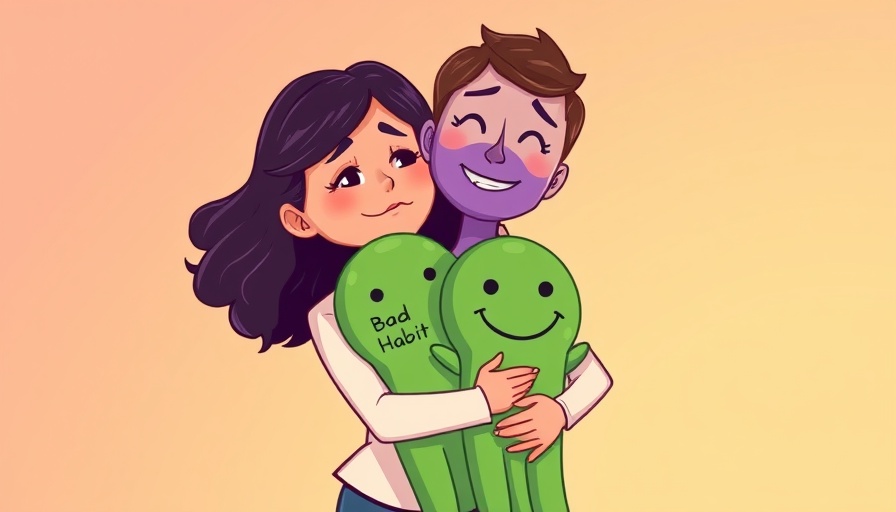 Illustration of a woman with characters representing good and bad habits.