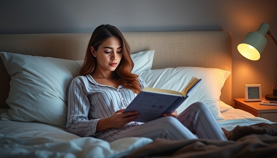 Young woman reading in bed; improves sleep naturally without pills.