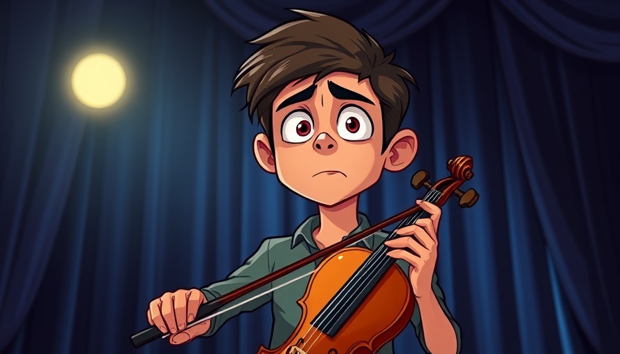 Young man on stage with violin overcoming performance anxiety.