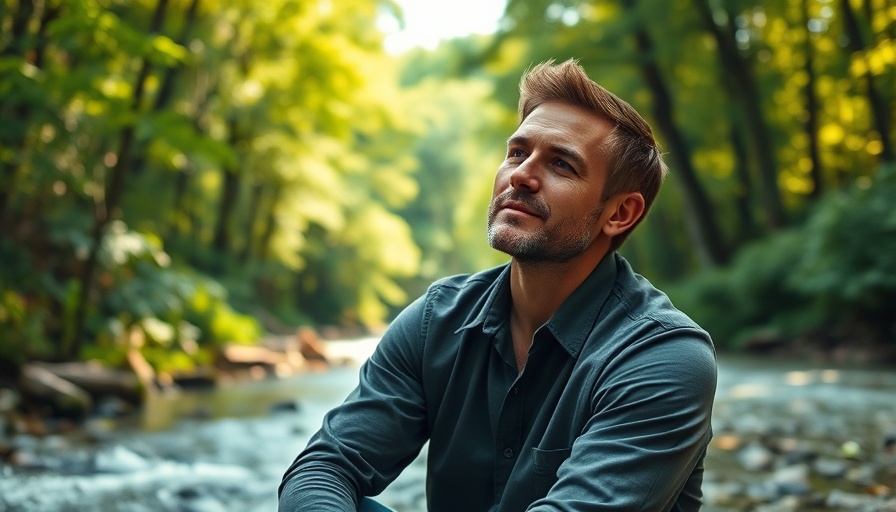 Let life flow: Man relaxes by a serene forest stream