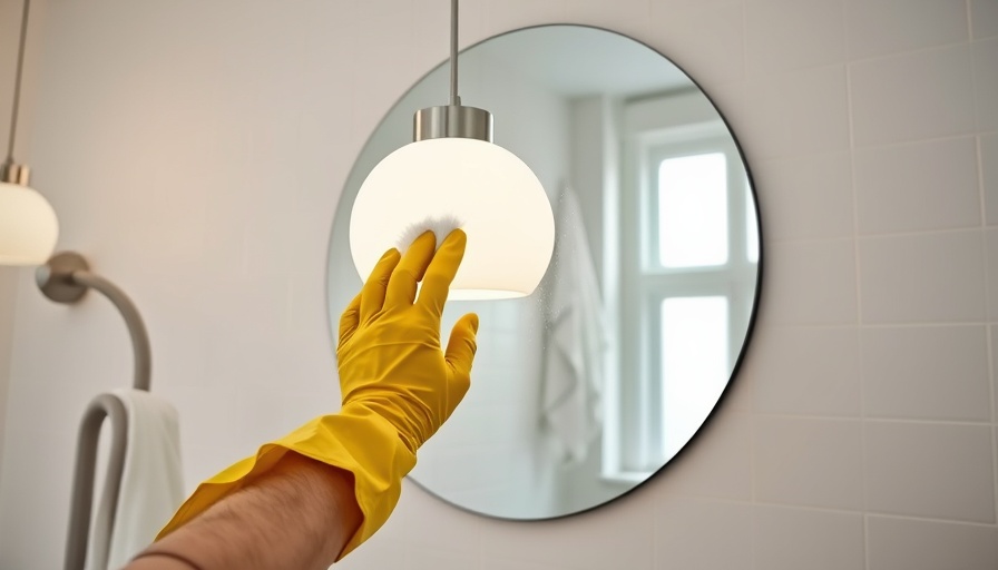 Person dusting lamp in bathroom for emotional health benefits.