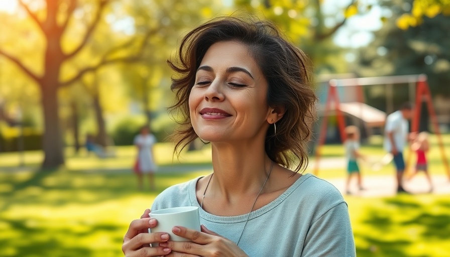 Serene woman with a mug, small simple acts for mental health recovery.