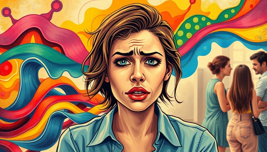 Colorful illustration of social anxiety with expressive abstract waves.