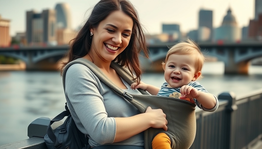 Mom and child playing by the river under a bridge, family casual moment.