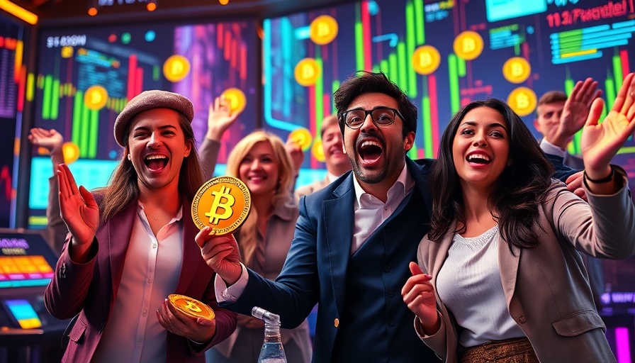 Cryptocurrency news graphic with Bitcoin symbol soaring.