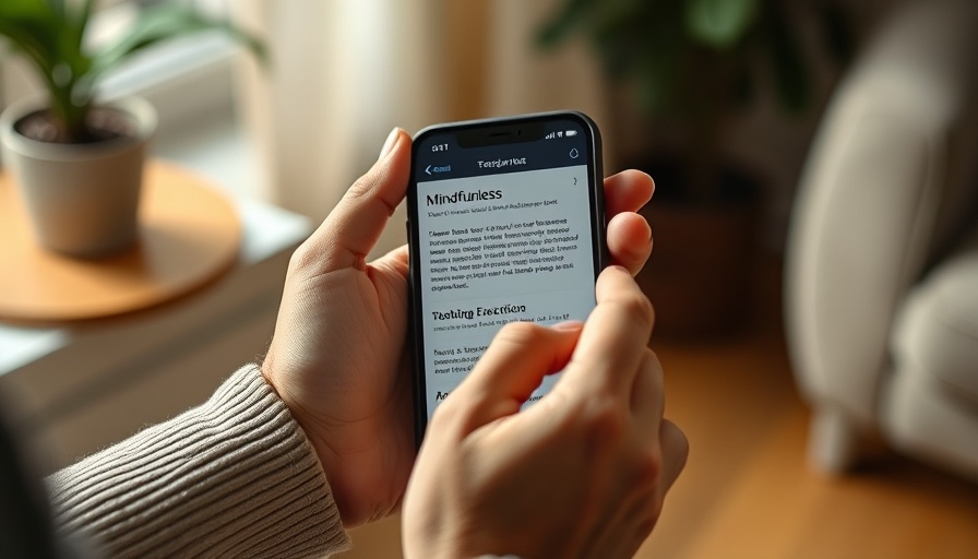 Hands holding phone with mindfulness app for mental health.