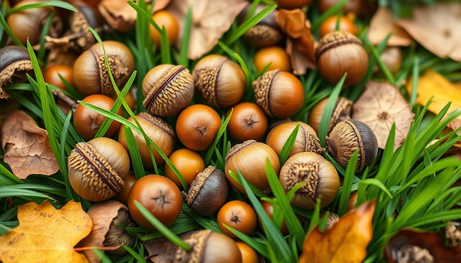 Acorns on grass, symbolizing nurturing child's potential, close-up.
