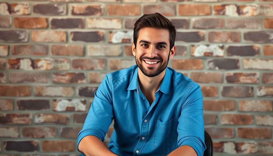Man smiling casually in front of a brick wall