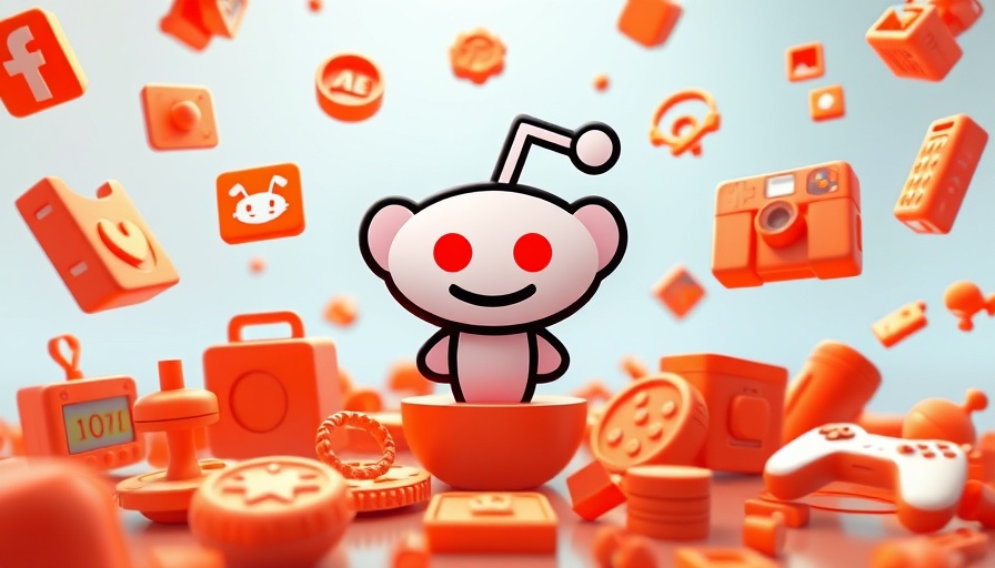 Vibrant Reddit logo among 3D orange icons.