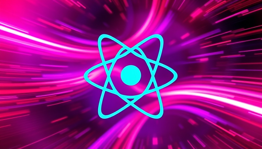 Illustrated React logo with dynamic light streaks, React 19.2 features.