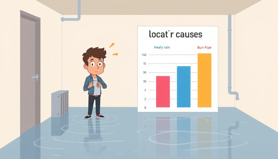 Cartoon image of basement water damage highlighting restoration SEO experts.