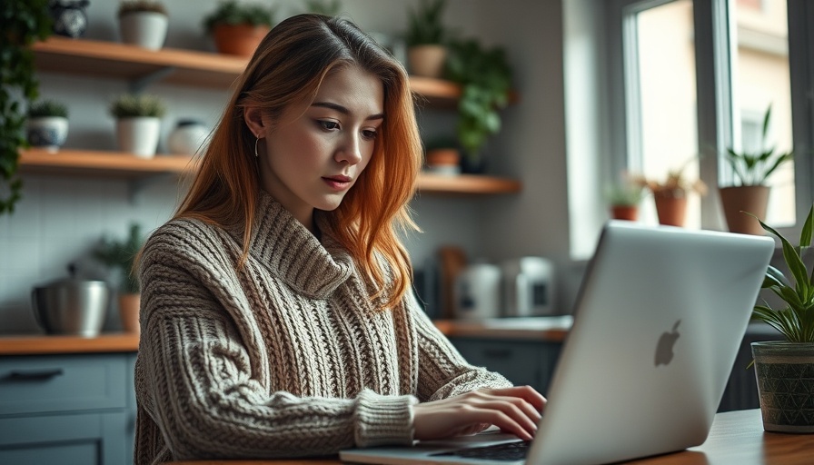 Human-centered SEO: Woman working on a laptop at home.
