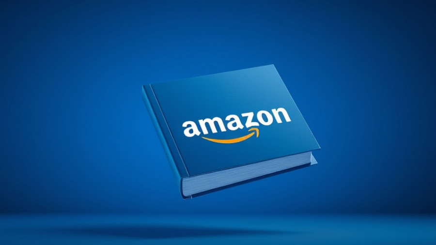 3D blue Amazon book floating, representing e-commerce growth strategies.