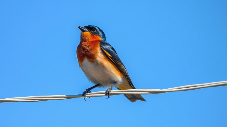 Barn swallow on wire, exploring how we relate to nature.
