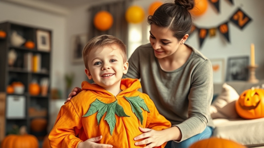 Child in pumpkin costume enjoying sensory-friendly Halloween.