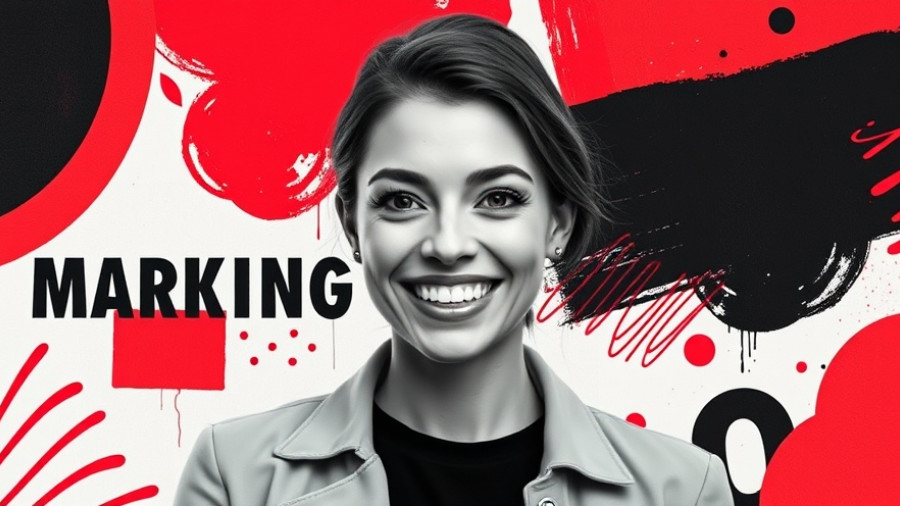 Monochromatic marketing collage with woman's portrait in red and black.