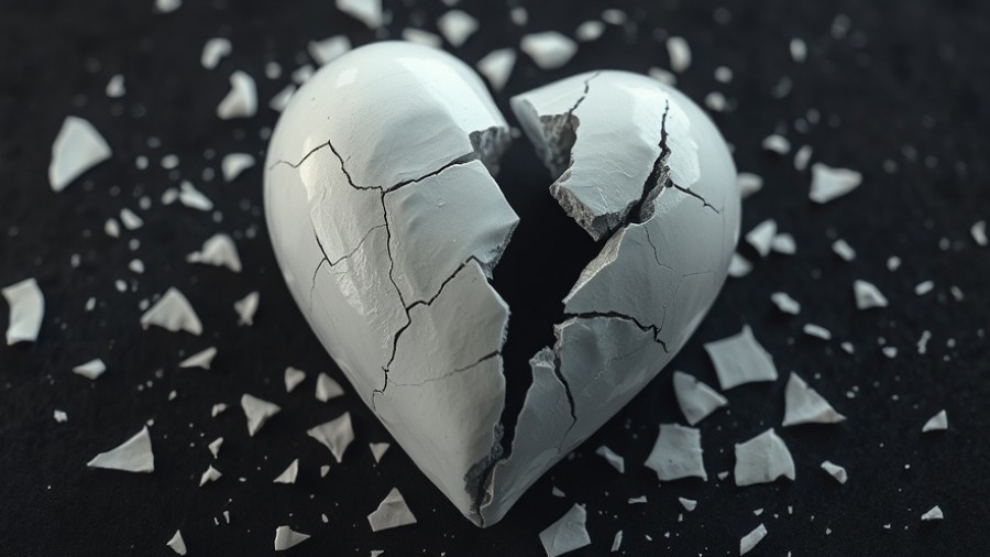 Cracked white heart symbolizing relationship breakdown and emotional fragility.