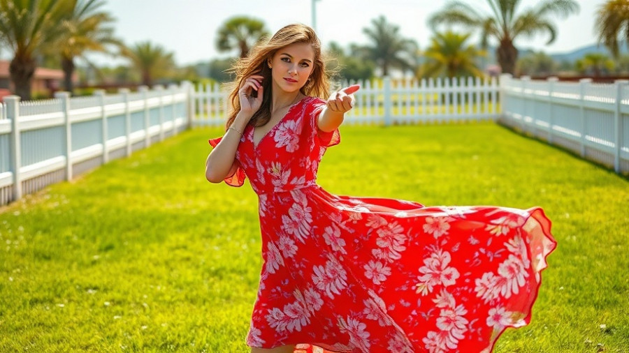 Stylish sustainable fashion in South Africa with colorful floral dress.