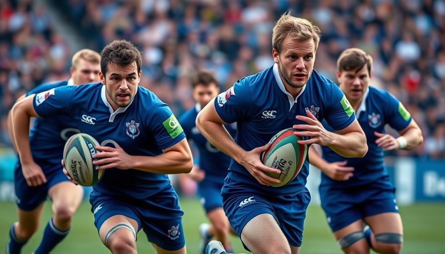 Scotland rugby players in action on the field, intense match scene.