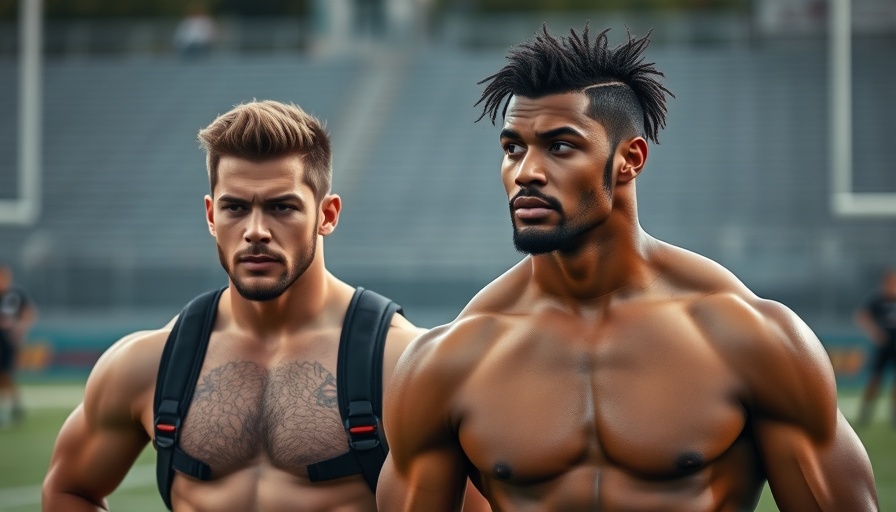 Athletic men on sports field wearing Sharks gear.
