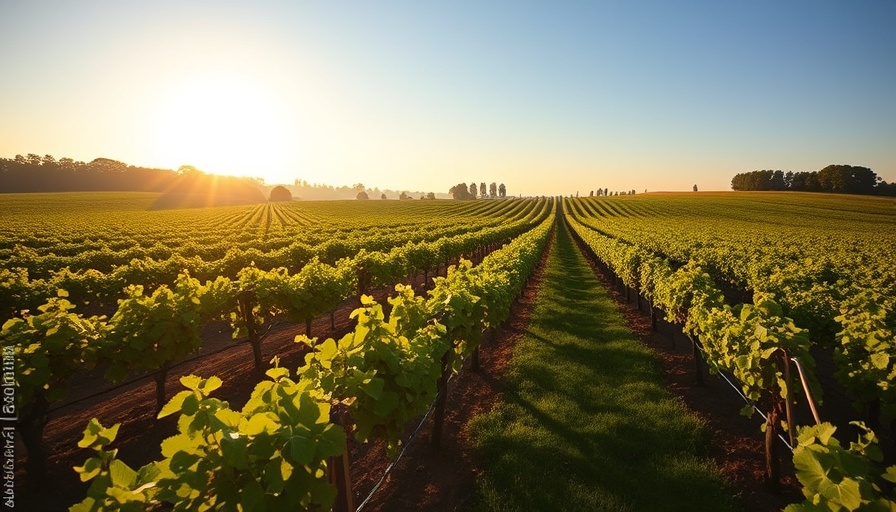 Sprawling vineyard at sunrise, Expropriation Act symbolism.