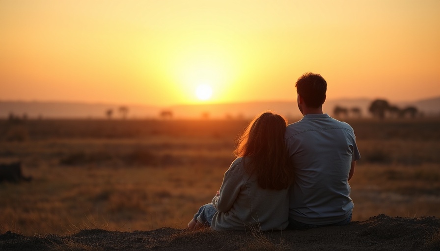 Romantic sunset scene with couple, ideal for travel planning visuals.